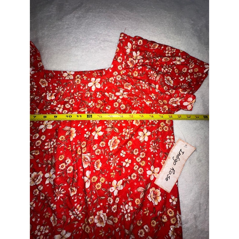 Indigo Rose Floral Print Top Red White Yellow Square Neck Blouse - M - Picture 3 of 7